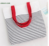 Cotton Stripe Canvas Shopping Tote Shoulder Carrying Bags Eco Reusable Bags 