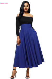  Retro High Waist Pleated Belted Hot Maxi Skirt on Sale