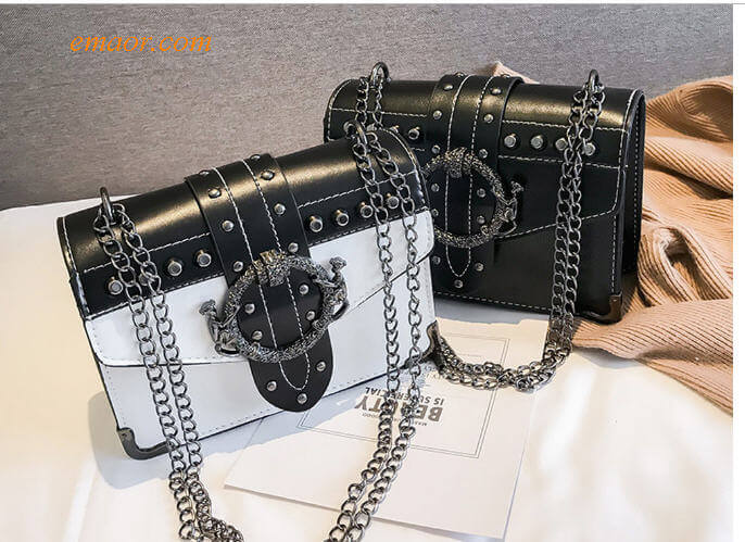 Women's Korean Punk Rivet BagS Ladies PU Crossbody Girl Fashion Shoulder Bags Square Package Bags Sale