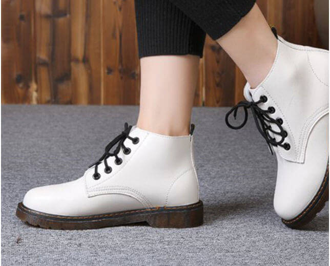 Women's Casual Boots Lace Up Round Toe Boots Fashion Ankle Leather ...