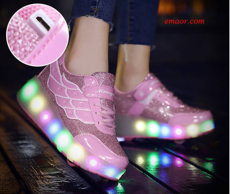 Led Shoes Children Luminous Glowing Sneakers Gold Pink Led Light Roller ...