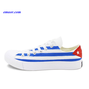 Men's Flag Shoes Colin Kaepernick Cuba Flag Hand Painted Blue White Stripes Shoes Women's Flag Shoes for Sale Casual Shoes American Flag Golf Shoes