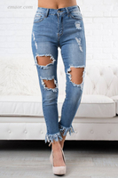 China Skinny Women's Destroyed Skinny Stretch Jeans on Sale