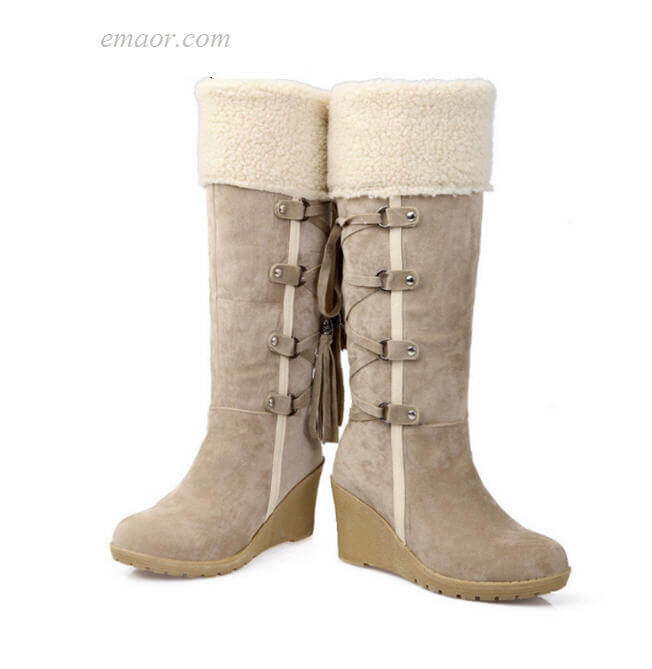 Women's Winter Fashion Boots High Heel Round Toe Knee High Women Shoes Women's Snow Boots Sale