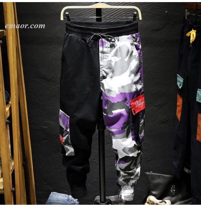 Cheap Cargo Pants Camouflage Men Patchwork Hip Hop Loose Joggers Pocket Cargo Pants