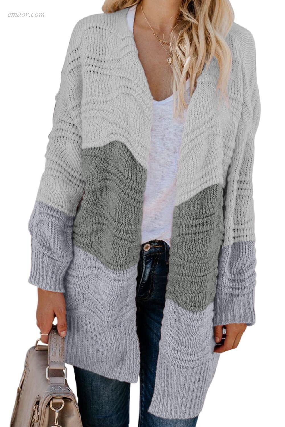 Long Outerwear Winter Women's Designer Walmart Ladies Outerwear Colorblock Knit Cardigan