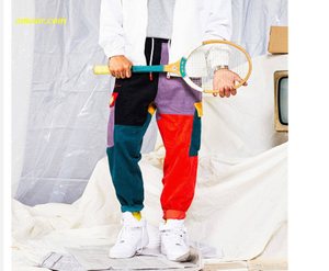 Hip Hip Pants Vintage Color Block Patchwork Corduroy Cargo Harem Pant High Waisted Cargo Pants