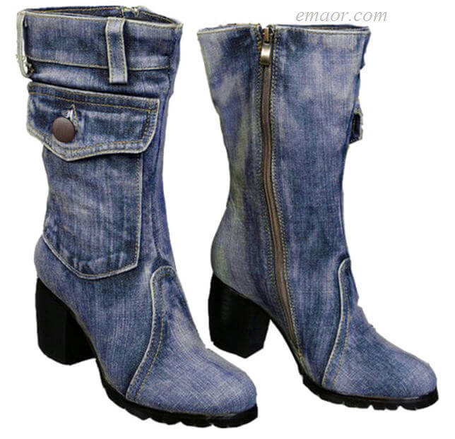 Women's Wearing High Heel Boots Med Heels Mid-calf Boots Chaussures Femmel Amazon Woman's Boots