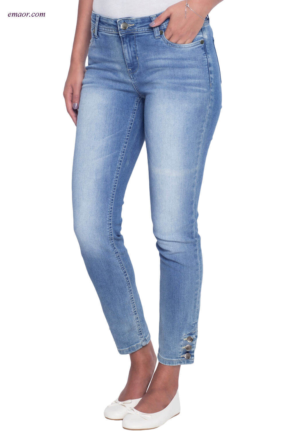 Wholesale Button Detail Wash Skinny Affordable Jeans on Sale