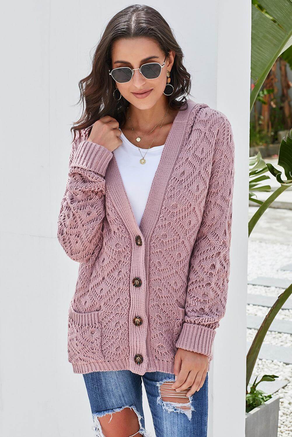Walmart Ladies Outerwear Pink Knit Hooded Cardigan Warmest Outerwear for Winter