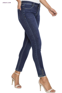 Wholesale Button Detail Wash Skinny Affordable Jeans on Sale