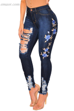 Best Ripped Jeans Embroidered Floral Destroyed Jeans on Sale