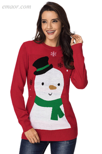 Sweater Christmas for Women Reindeer Red Christmas Spring Outerwear Women's Round Collar Outerwear Sweater