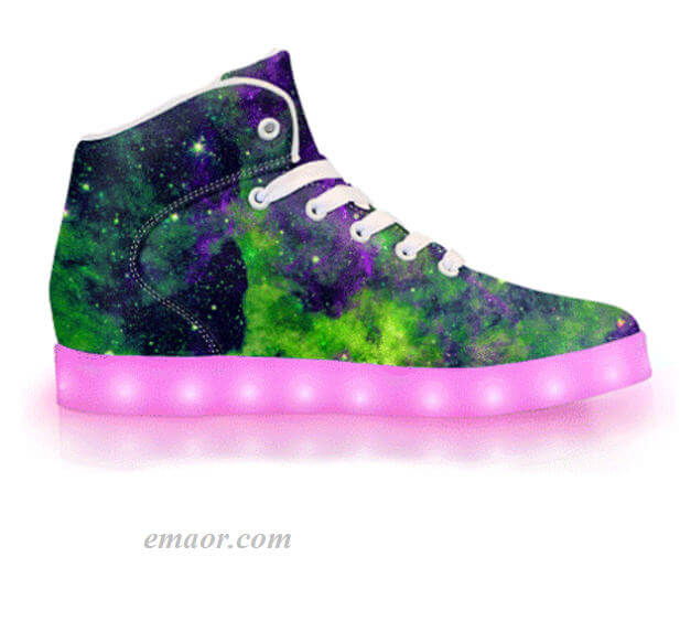 Led Fashion Shoes Green Galaxy-APP Controlled High Top LED Shoes Light Up Shoes for Sale Led Sports Shoes
