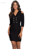 HOT Cold Shoulder Sleeved Bodycon Mini Dress On Sale