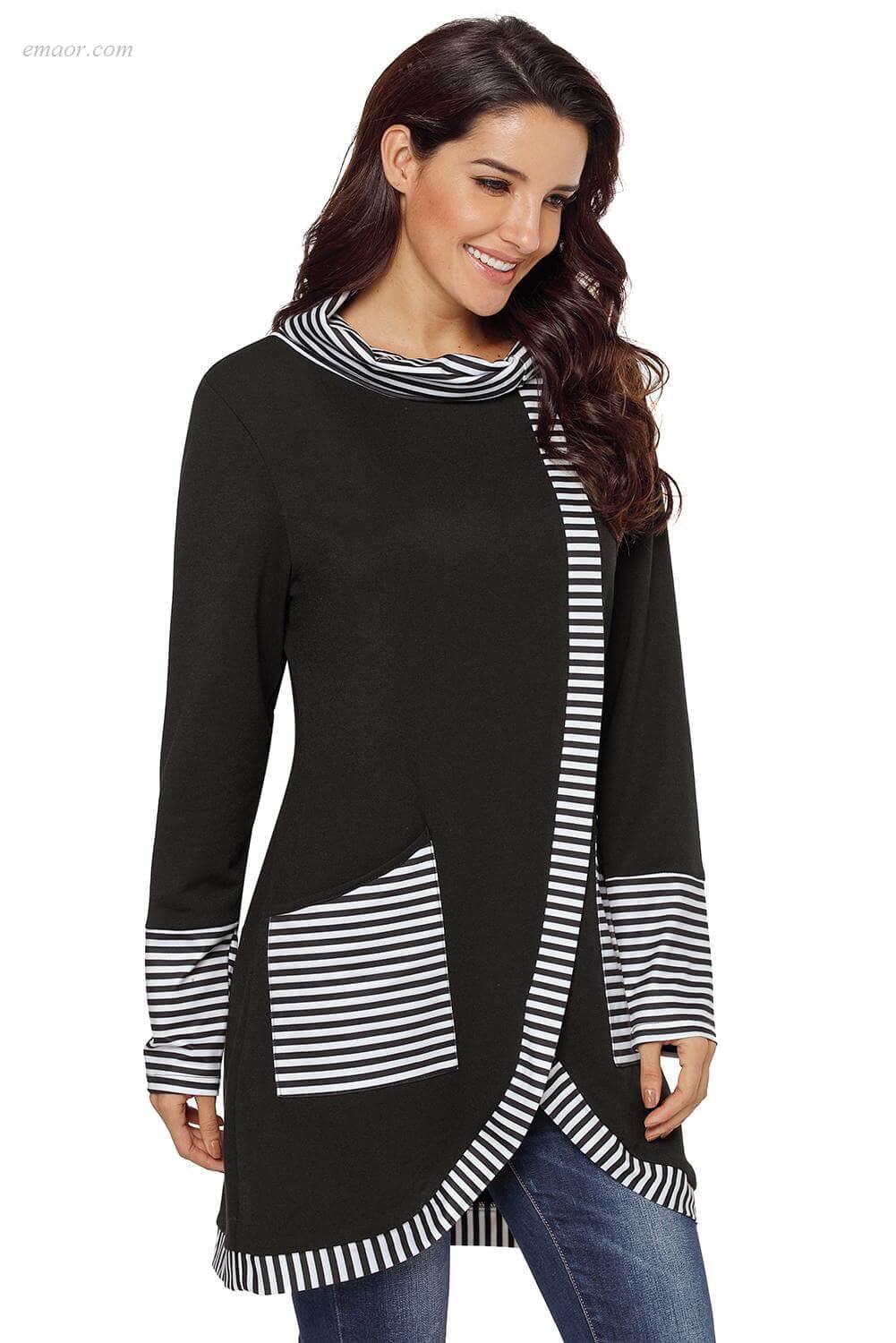 Wholesale Outerwear on Sale Striped Cowl Neck Top Free Country