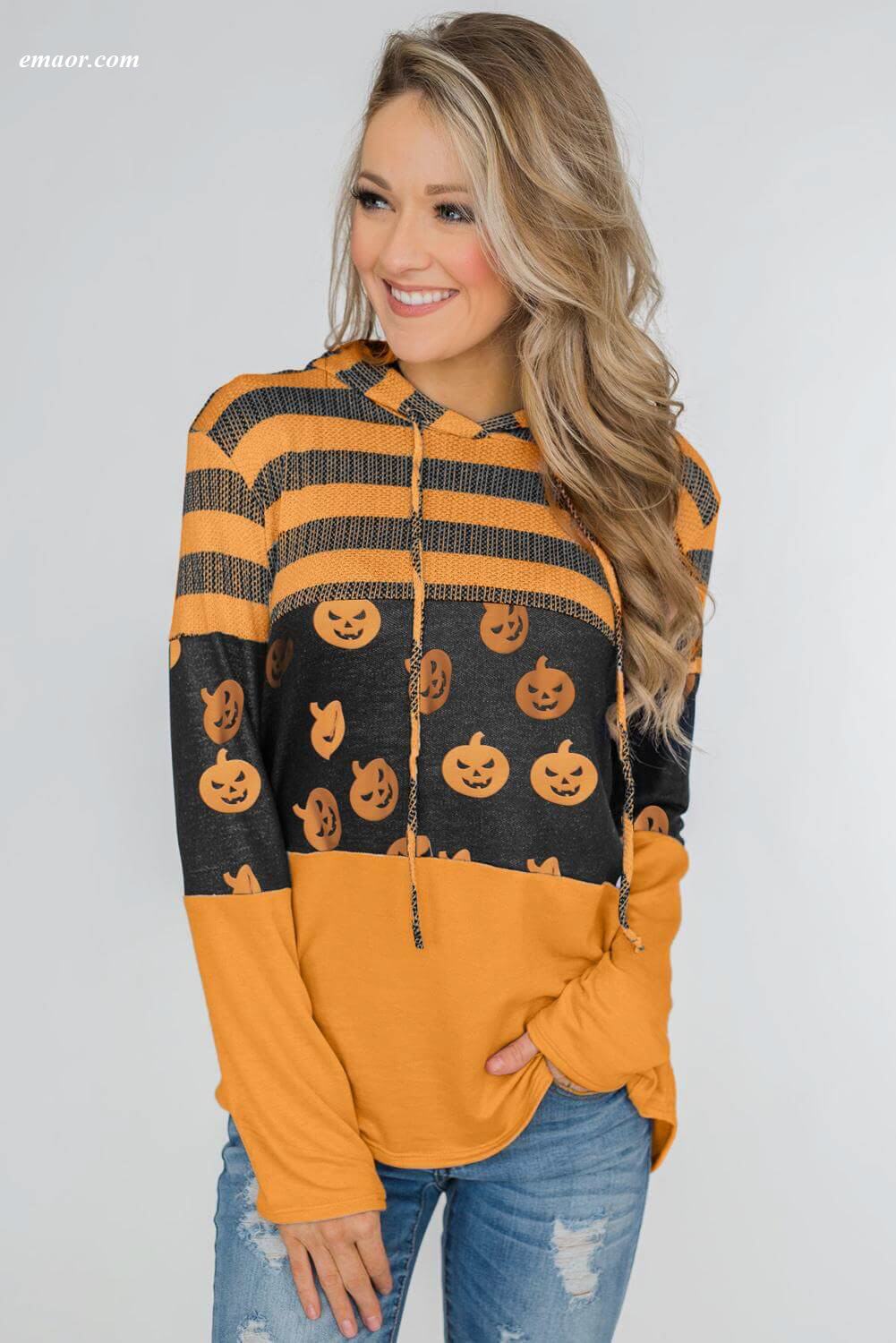 Kohls Women Stripes And Halloween Pumpkin Print Hoodie Footjoy Lands End Women's Outerwear