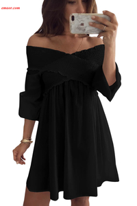  Crossed Smocking Off Shoulder Mini Dress Hot Formal Dress 